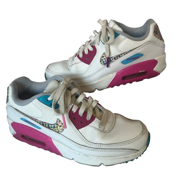 Nike Air Max 90 Women Size 7 White Multi Color Athletic Sneaker Retro Swoosh - Picture 1 of 16